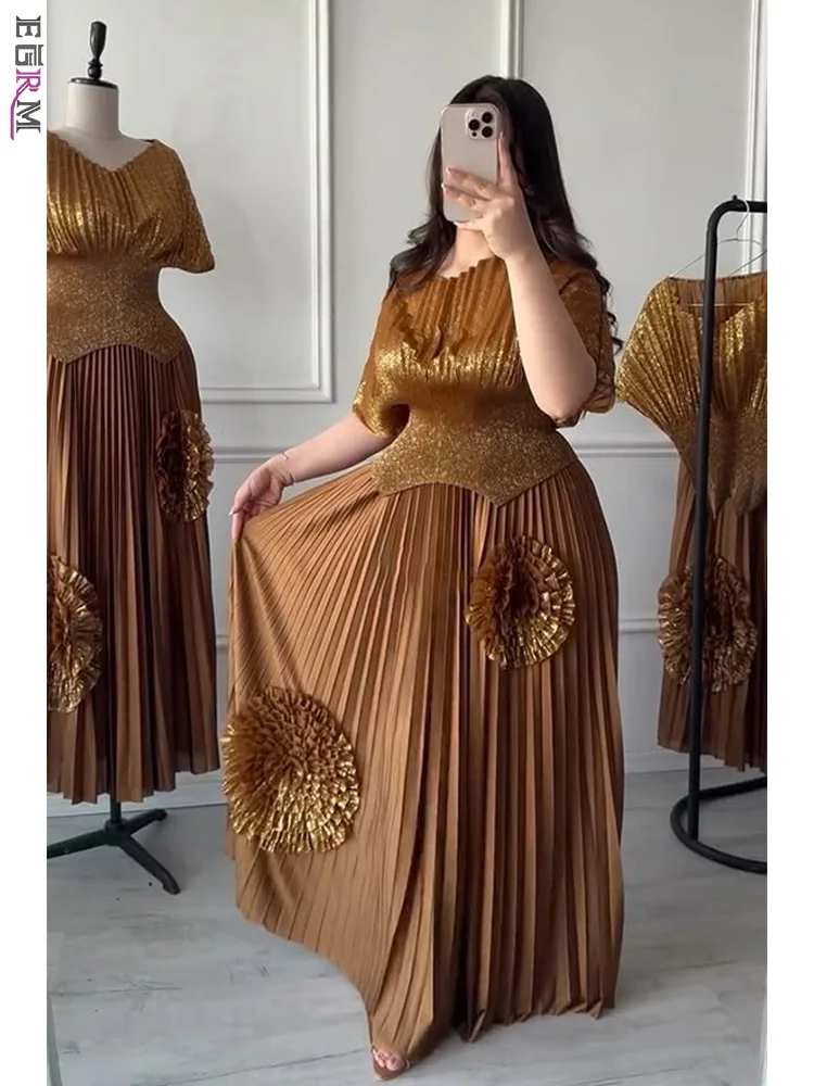 

EGRM комплекты из 2 предметов, женский наряд, роскошные элегантные плиссированные топы и юбки больших размеров, женская повседневная одежда для вечеринок, длинная юбка 6R7102