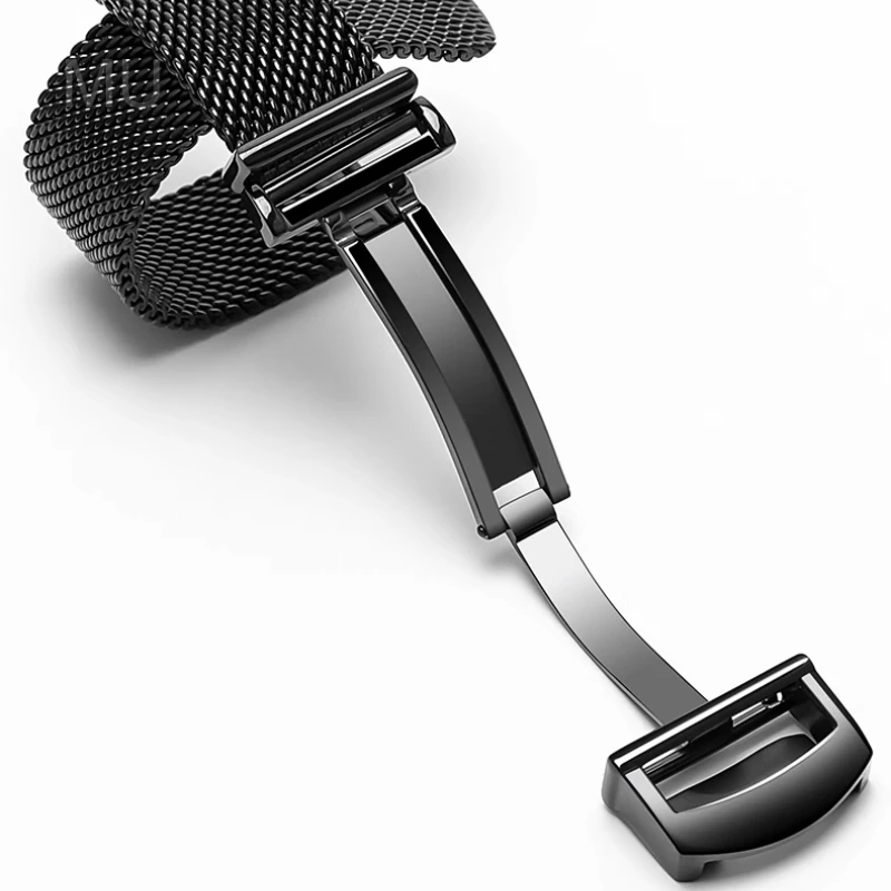 Para iwc portofino série portuguesa tecido malha estilo à prova dwaterproof água grande ventilação pulseira de aço sólido fivela dobrável 20 22mm