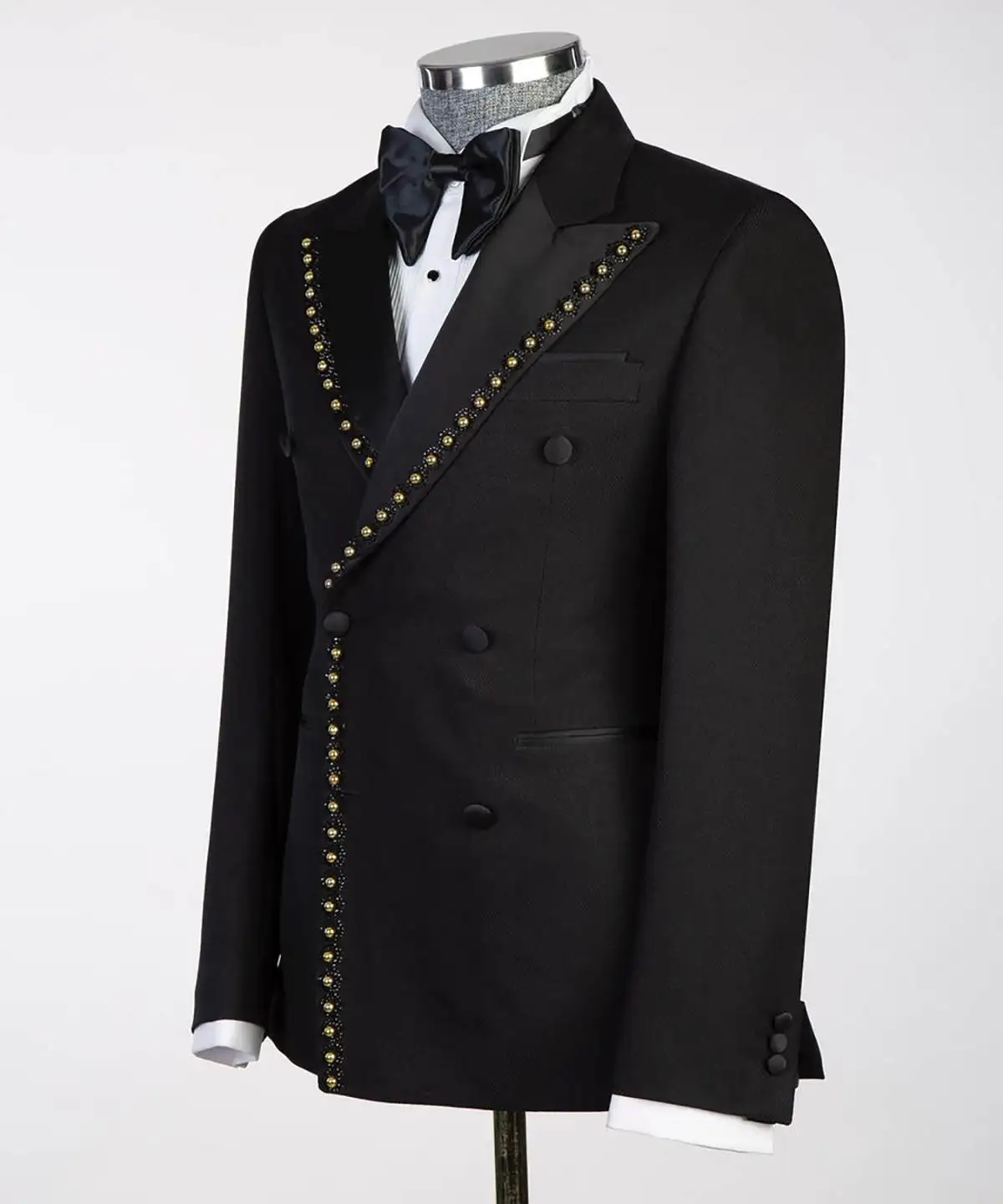 Costumes de mariage de luxe pour hommes, revers pointu, smokings perlés à double boutonnage, soirée du marié, blazer et pantalon, sur mesure, 2 pièces