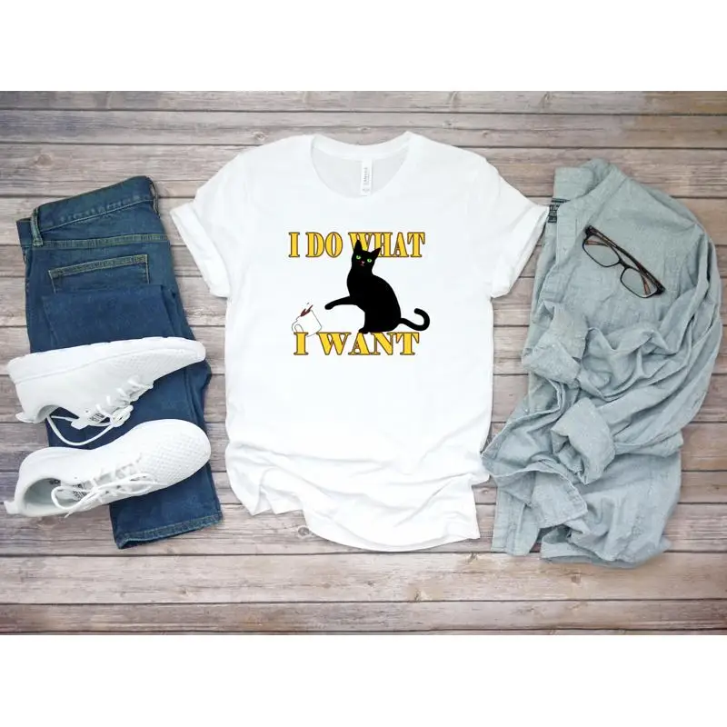 

I Do What Want Funny Cat White Men's T Shirt F072