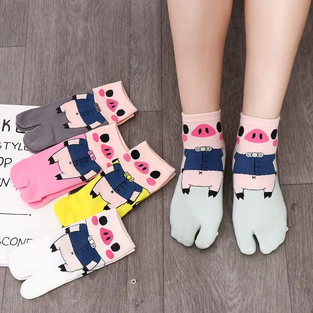 

Kawaii Breathable Cotton Flip-flops Socks Cartoon Two Finger Socks Split Toe Two Toe Socks Low Tube Socks Geta Socks Pig Socks