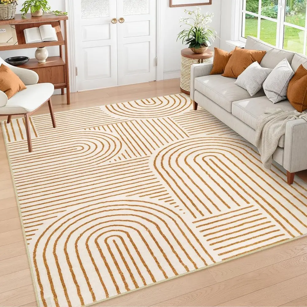 

Abstract Washable Rugs 5x7, Non Slip Sot Living Room Rugs Ultra-Thin Rainbow Bedroom Rug, Non Skid Rug Backing Accent Carpet or