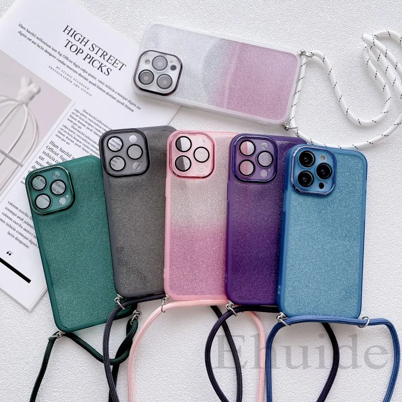 

Luxury Crossbody Strap Neck Lanyard Case For Samsung Galaxy S24 S23 Ultra S22 Plus S21 S20 FE A54 5G Lens Protect Glitter Cover