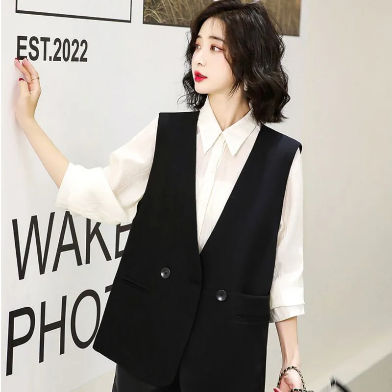 Women Clothing Jackets Fashion Elegant Streetwear Solid Sleeveless Single Breasted Office Chic Vest Vintage Jacket New