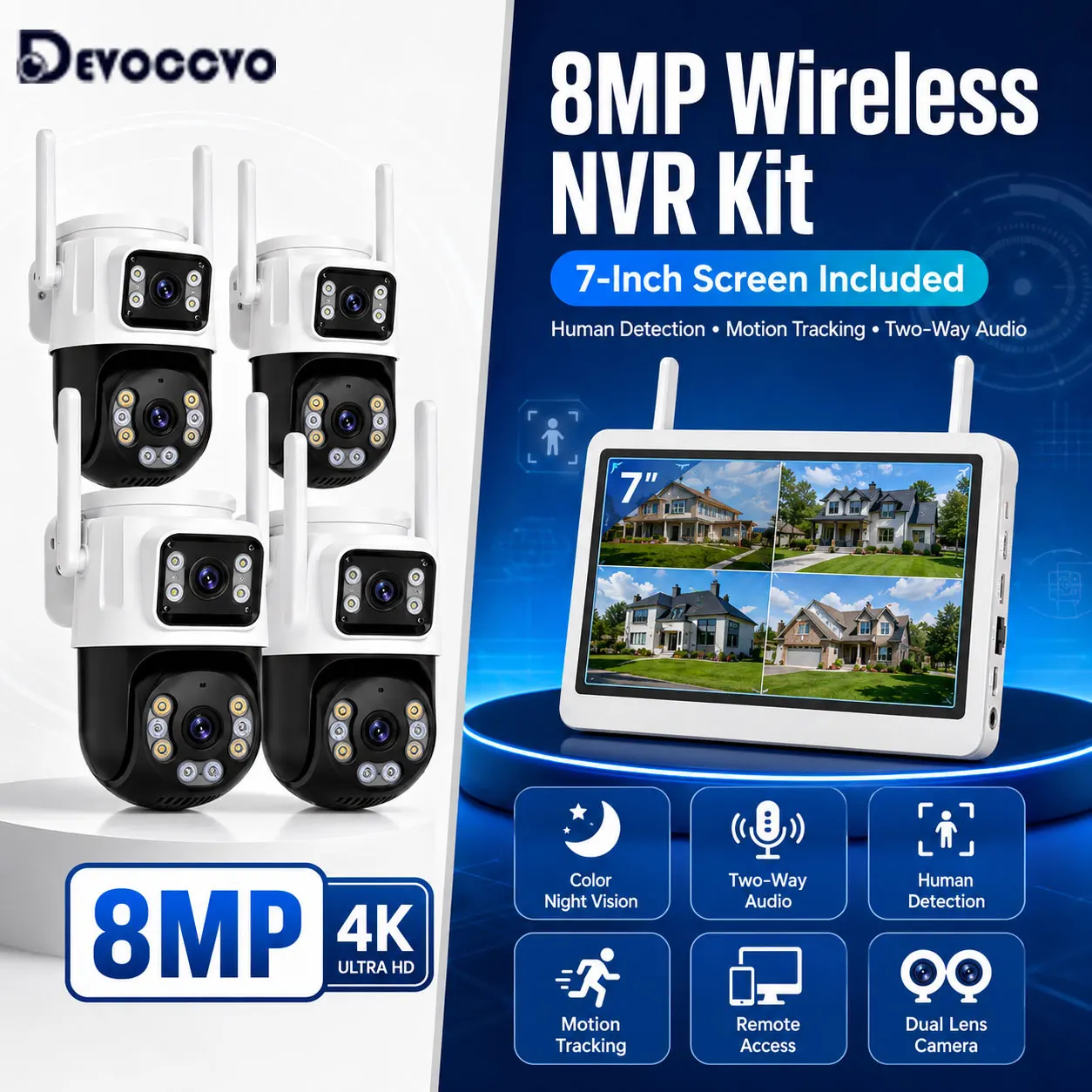 8MP Wifi CCTV Camera Security System Kit 4CH 8CH 5MP WiFi Monitor NVR Kit Human Detection Wireless CCTV Surveillance System