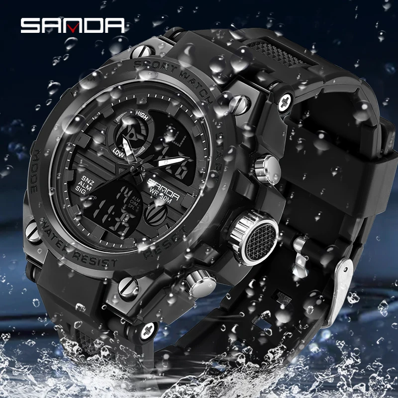 SANDA-reloj Digital para hombre, pulsera electrónica resistente al agua, estilo militar, deportivo, 739G