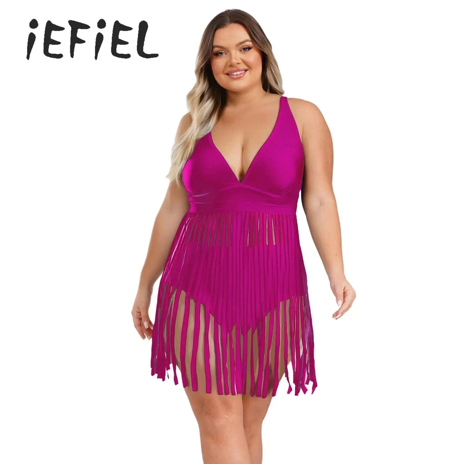 

2Pcs Women Swimming Costume Tummy Control Swimsuit Fringe Top with High Waist Bikini Bottoms Beach Bathing Suits Swimwear 5XL