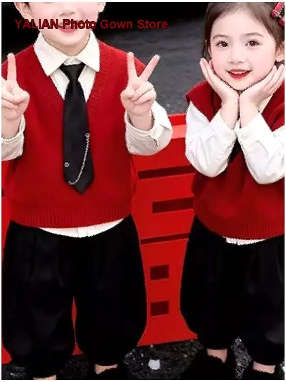 Boys Girls Sibling New Year Sets 2026 Autumn Winter Stylish Vests Fleece Lined Shirts Sisters Brothers Kids