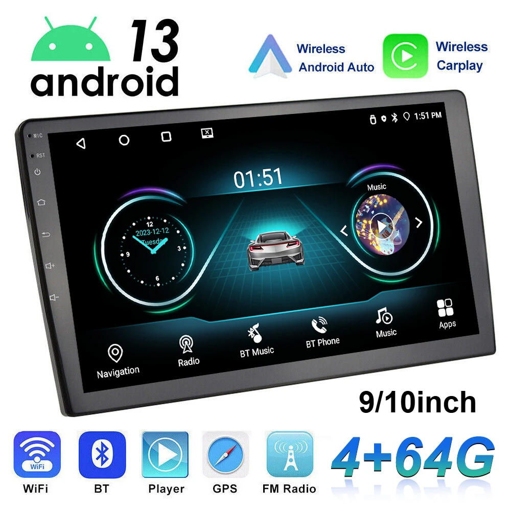 

9/10inch 2DIN Universal Car Android Radio Multimedia Player 4+64G Bluetooth WIFI GPS FM QLED Cooling Fan Android Aotu Carplay