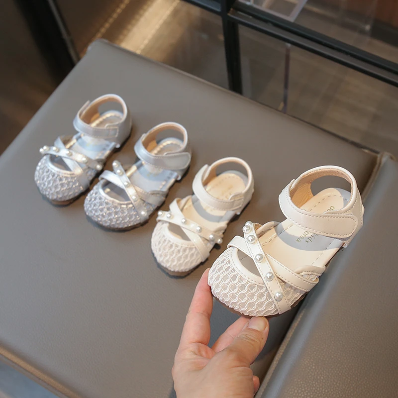 

Летние туфли принцессы для девочек 2025 г., детские сандалии на плоской подошве с сеткой