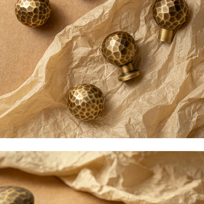 Hammered brass cabinet knob in antique brushed finish — product image 7