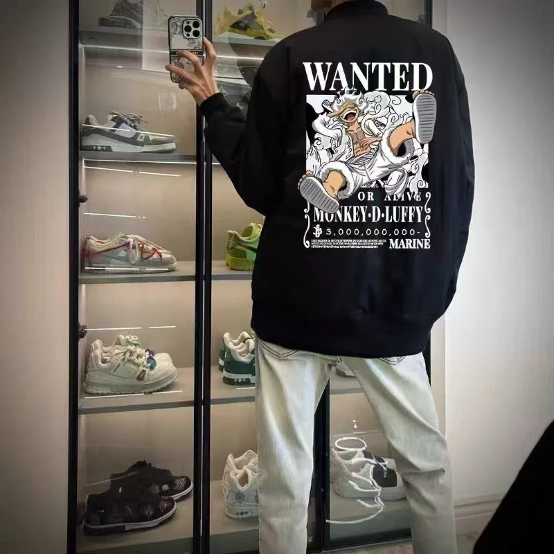 Anime ONE PIECE Luffy Jackets Boy Girl Windbreaker Coat Men Hip Hop Dancer Waterproof Zipper Baseball Coat Spring Autumn Outwear