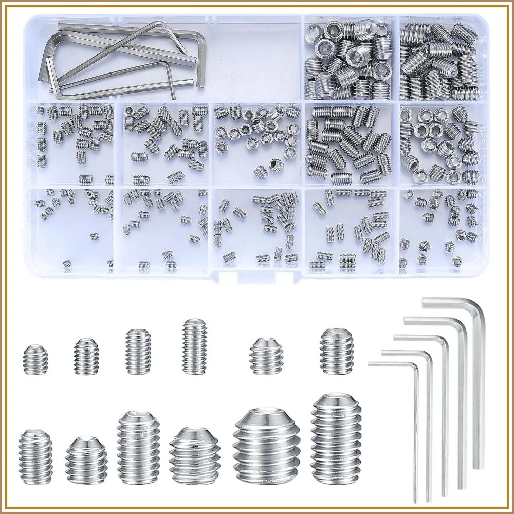 240Pcs Metric Set Screws Kit M3 M4 M5 M6 M8 with Allen Keys, 304 Stainless Steel Cup Point for Door Knobs, Faucets, Light Fixtures