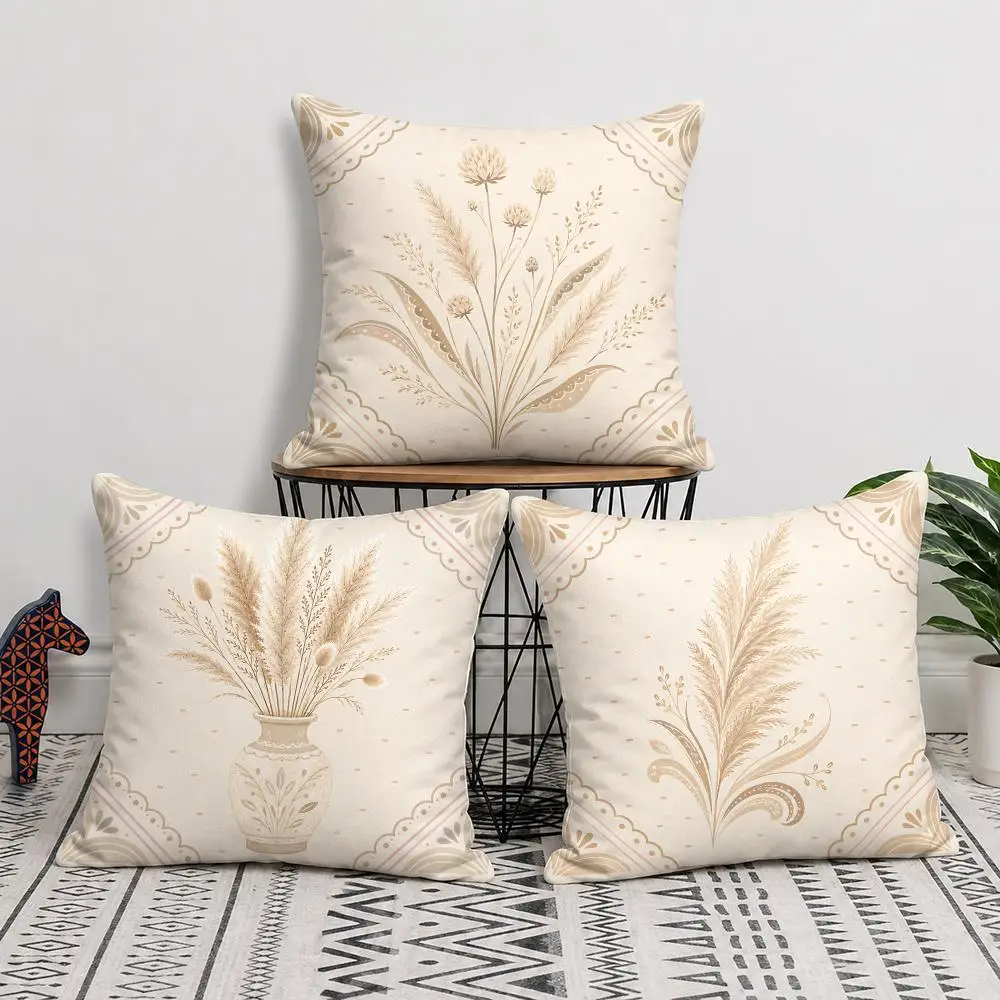 Botanical Grass Nordic Sea Beach Cushion Cover Soft Short Plush Pillow Cover Smooth Cozy Texture Cushion Case Home Decor