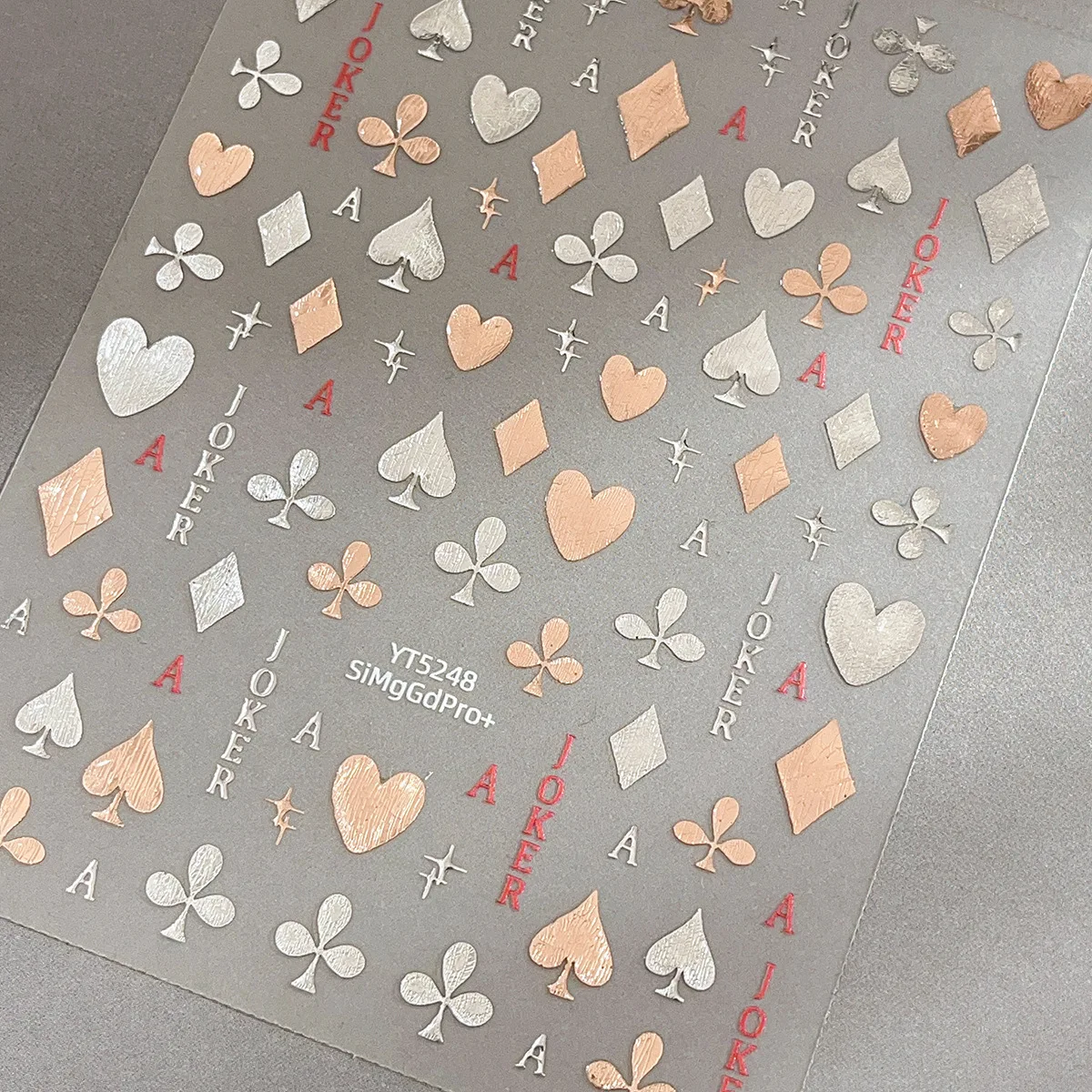 -بوكر الخوخ-ملصق فني بسيط للأظافر متعدد الاستخدامات على شكل بطاقة البوكر شارات لاصقة فضية غير منتظمة ملصق بوكر على شكل قلب 404