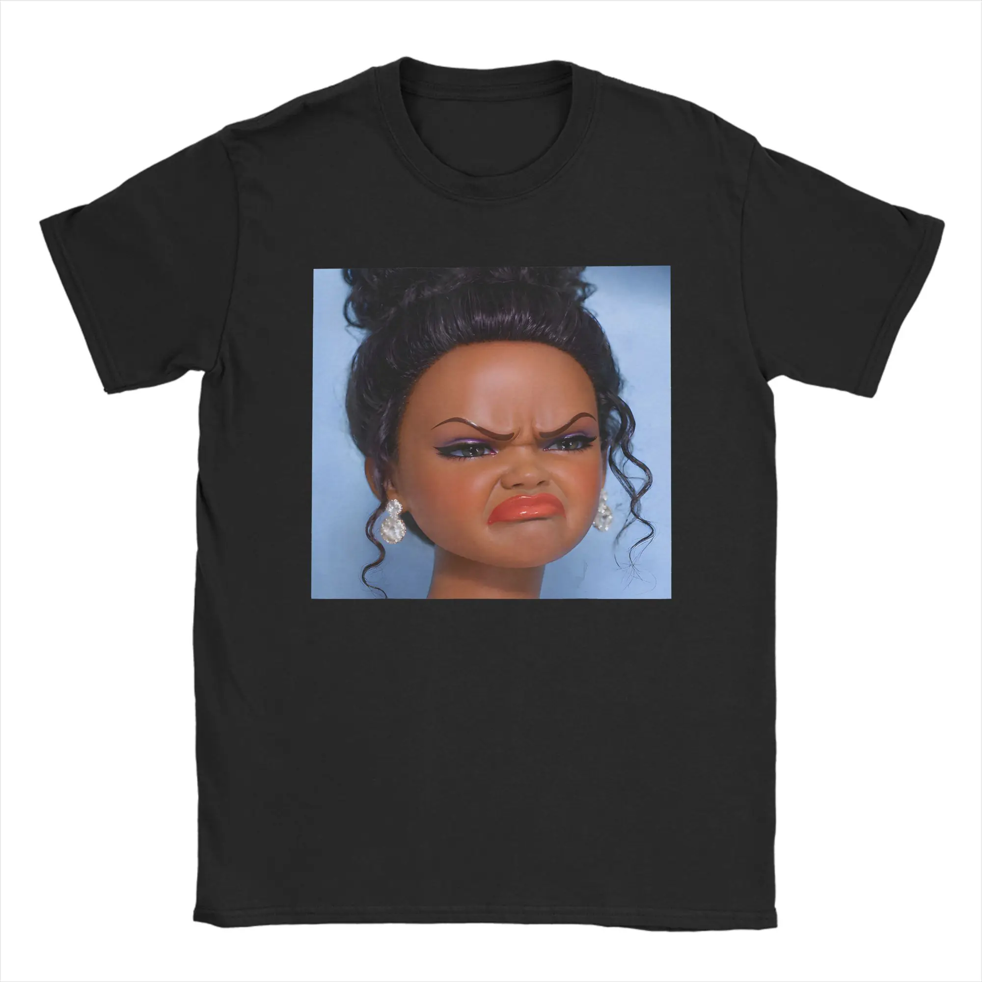 Angry Disgusted Black Doll Face Meme  T-Shirt Summer  Harajuku T Shirts Adult Pure Cotton O-Neck Oversize Tees Streetwear Tops