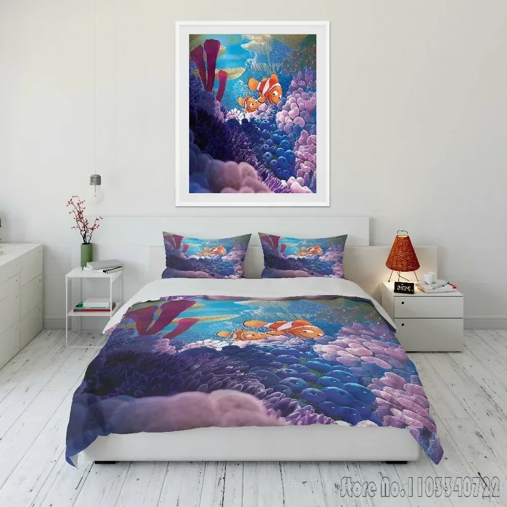 Disney Finding Nemo Fish Printed Bedding Set Duvet Cover Anime Quilt Adult Kids Birthday Gift Full Size Comforter Bedding Sets