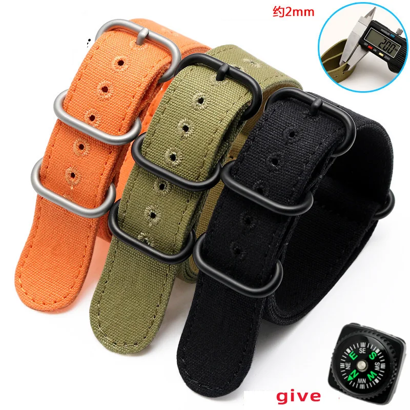 20 22 24mm men' Cotton canvas bracelet For any brand  Fabric Military watchband watch Climbing Sports wristband straps