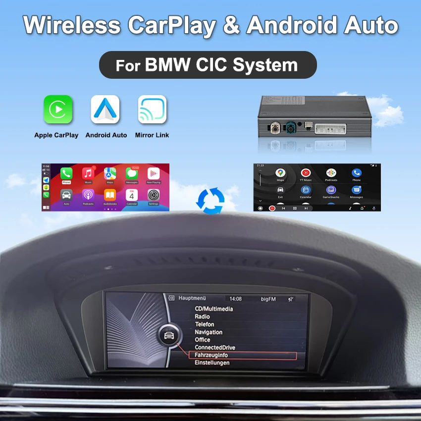 

Wireless CarPlay Android Auto CIC System Decoder Box for BMW 1 3 5 7 Series X1 X3 X5 X6 Navigation Upgrade No Screen Change