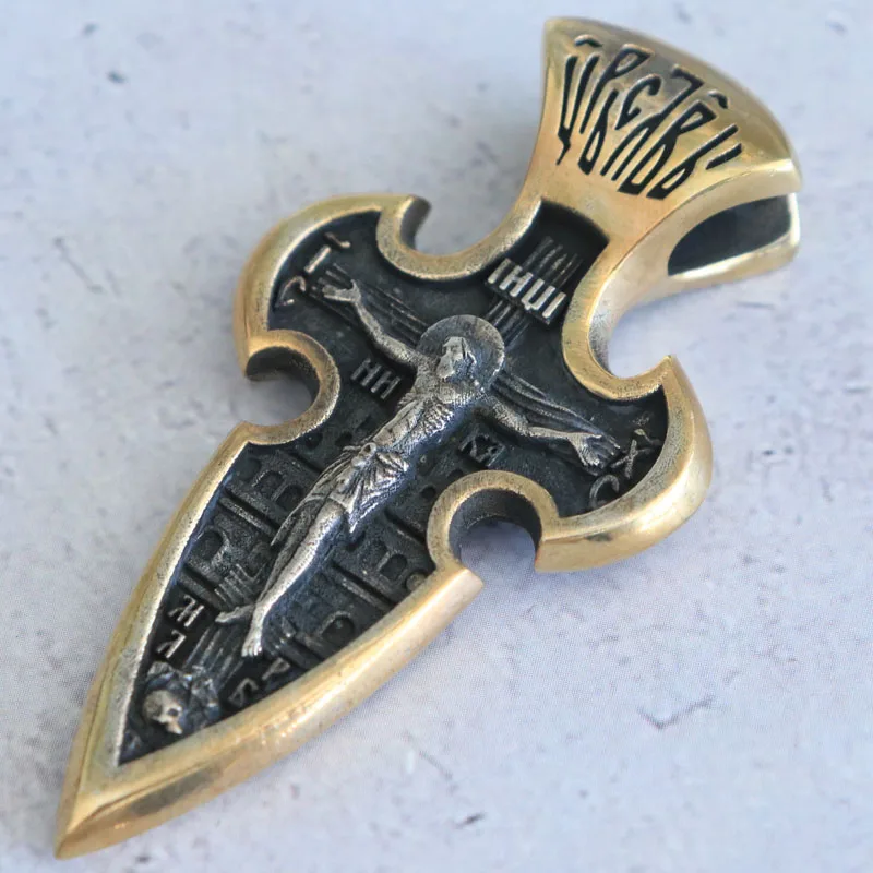 26g Long Big Orthodox Jesus Christ Crucifix Cross Archangel Michael Gold Pendant Customized 925 Solid Sterling Silver