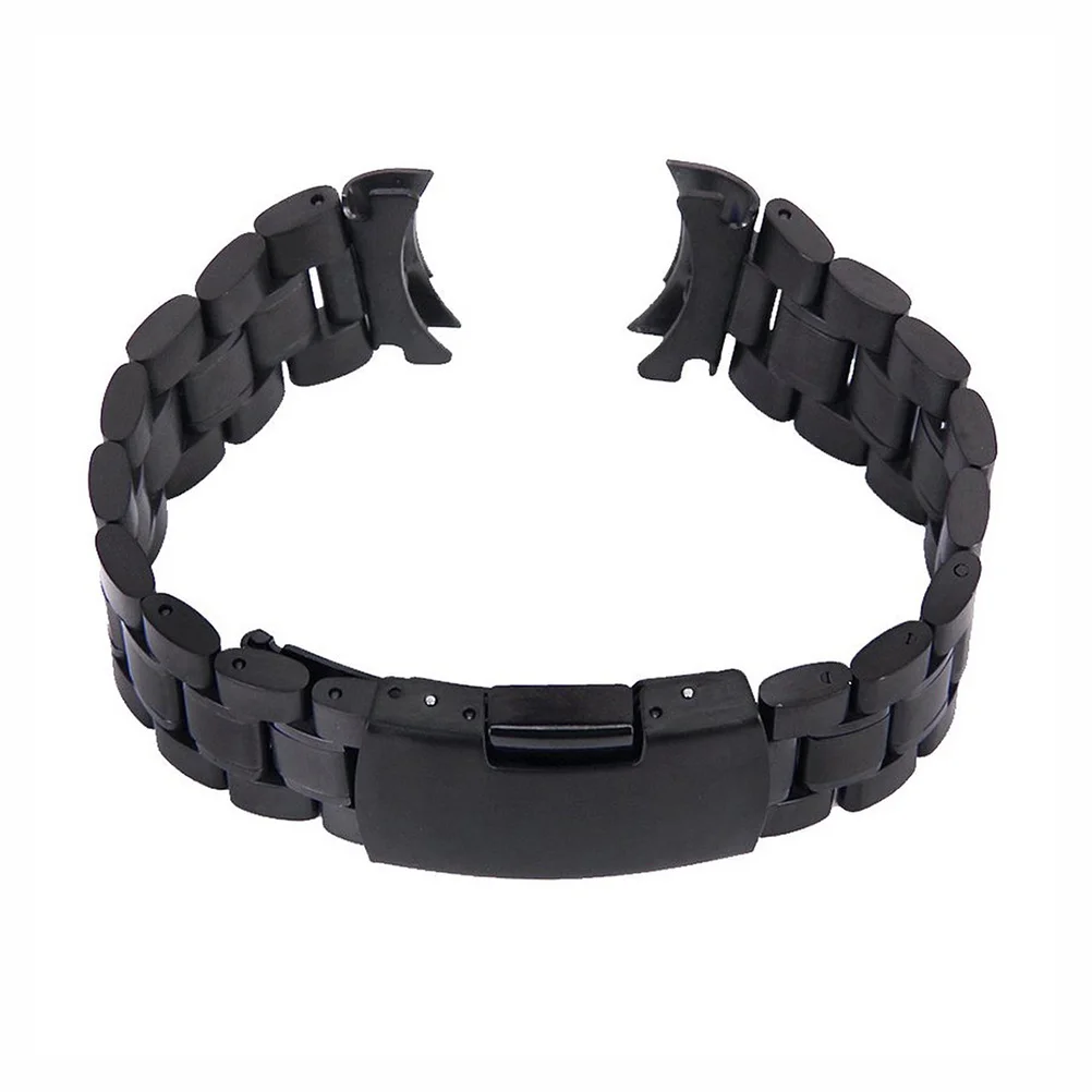 

4pcs 24Mm Stainless Steel Watch Band Strap Black 180Mm Length 3.5Mm Thickness Curved End Foldover Clasp Spring Bars Included