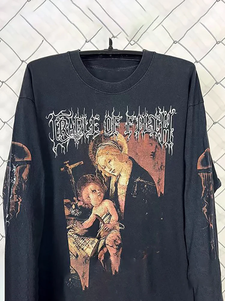 

Y2k Loose Pullover Round Neck Long Sleeved Couple T-shirt Autumn New American Street Trend Figure Letter Printed Casual Top Ins