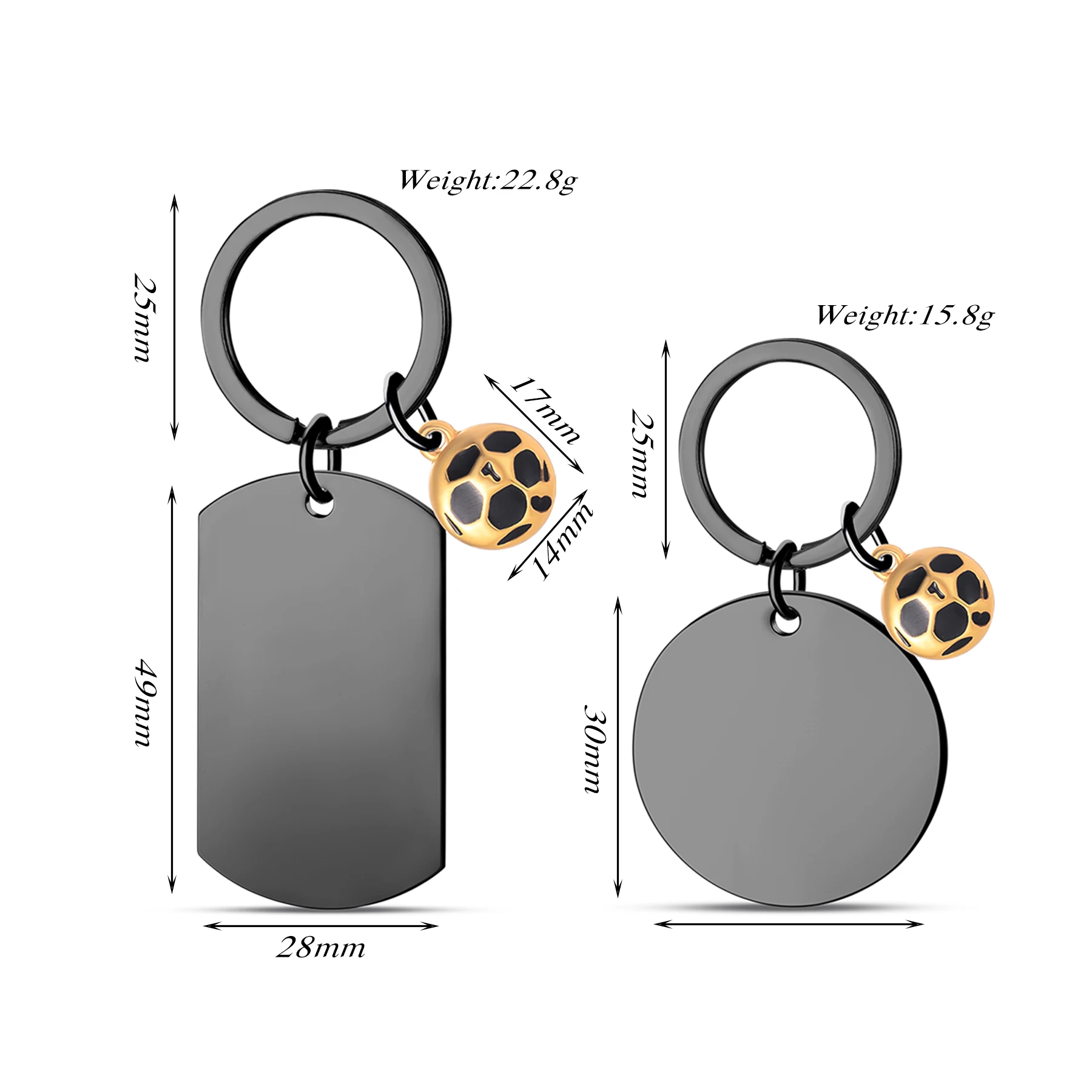 10Pcs Stainless Steel Rectangular Circle Keychain with Football Charms Pendant for Men Football Star Fan Gifts Wholesale