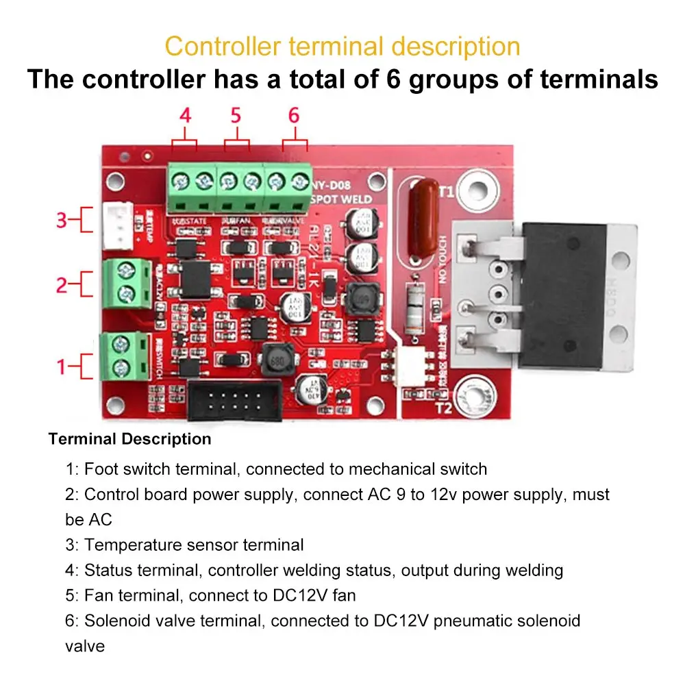 NY-D08 Digital Spot Welder Controller Module 100A Spot Welding Adjustment Time and Current Transformer Controller Panel Module