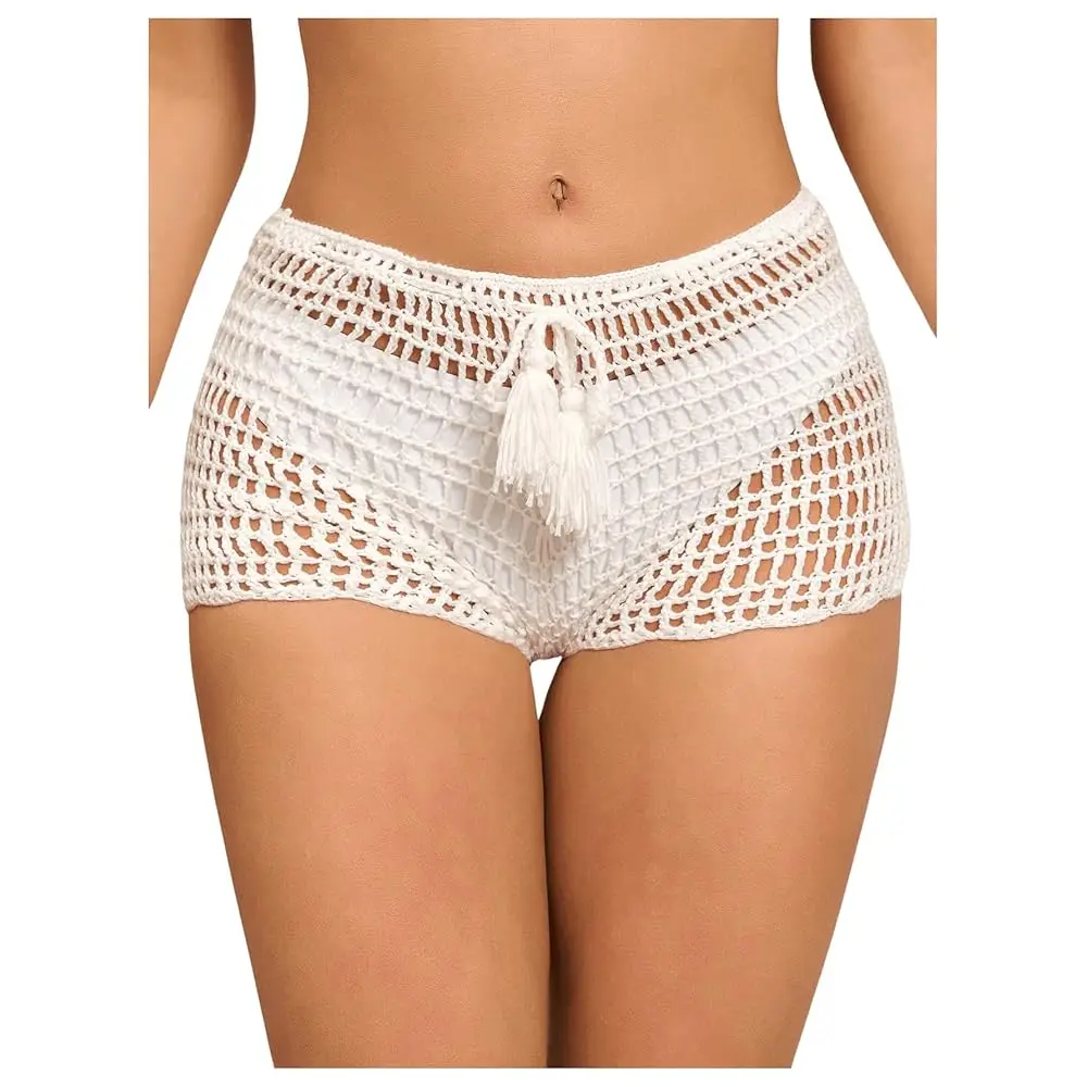 Women's Crochet Coverups Hollow Out Tie Waist See Through Boho Shorts