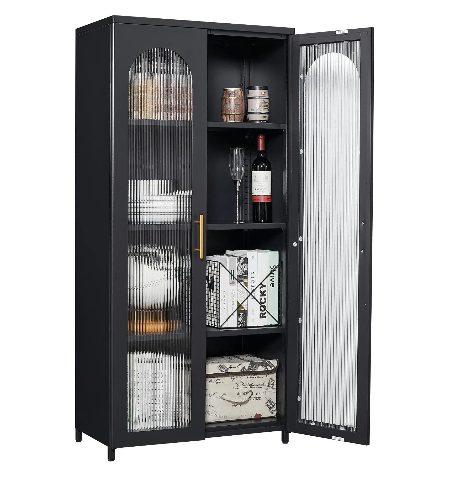 Living Room Furniture Home Furniture Colorful Metal Double Door Storage Cabinet With Glass