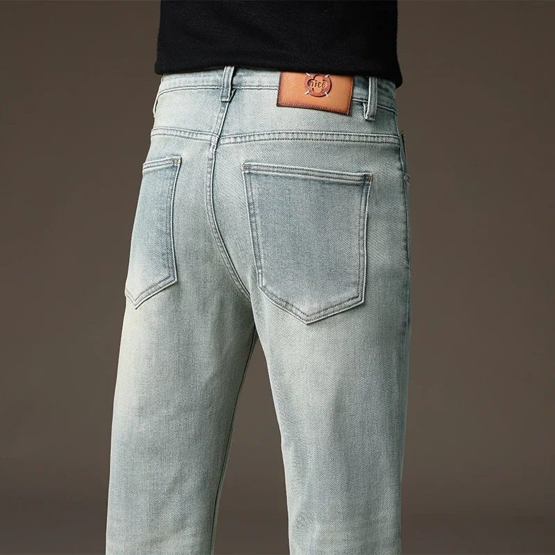 

Осенние новые мужские прямые джинсы в стиле ретро, свободные деловые повседневные джинсовые брюки, модные эластичные брюки высокого качества, брендовая одежда