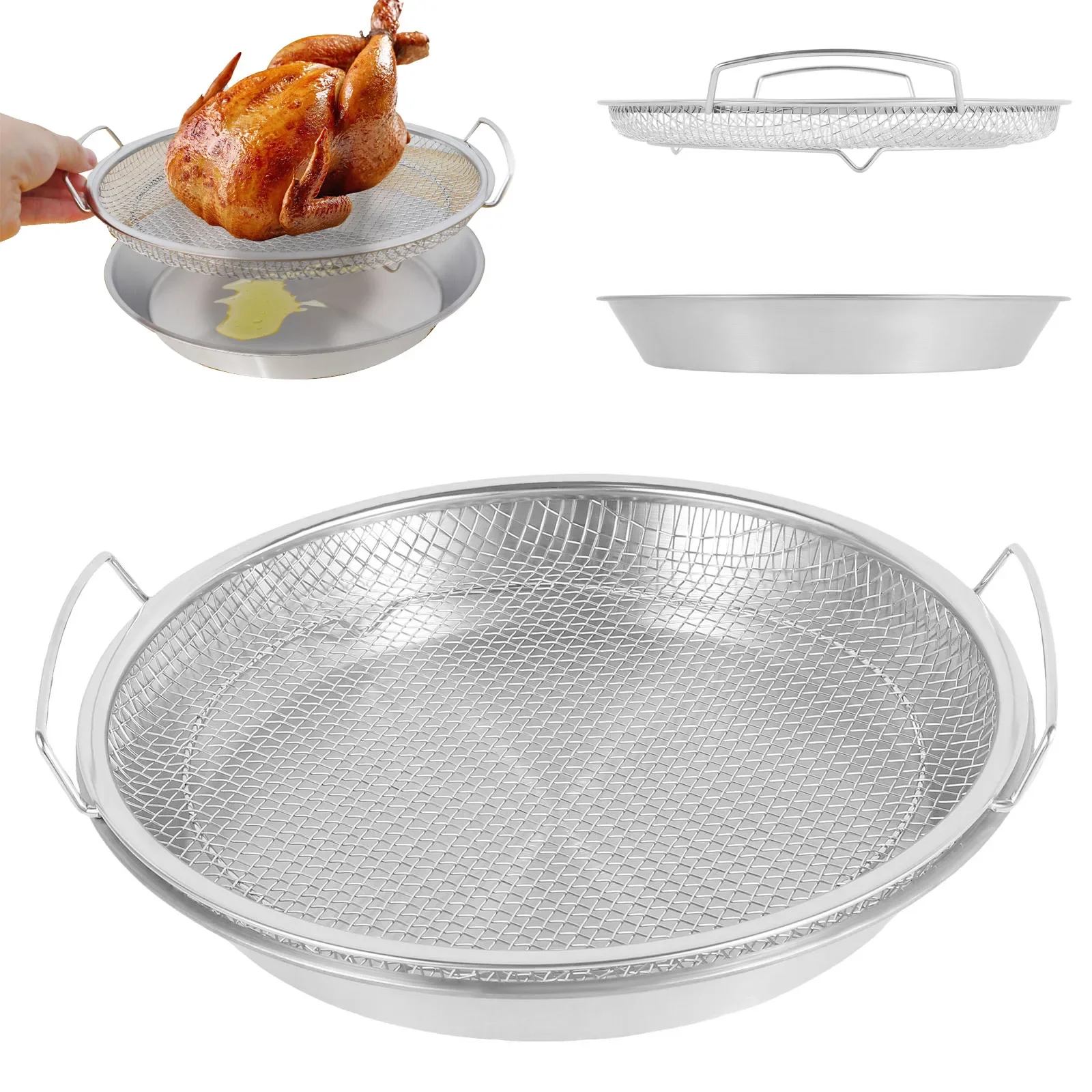 

Oil Filter Tray Stainless Steel Fried Food Draining Rack Frying Filter with Drip Pan Mesh Draining Basket Oil Strainer Tray