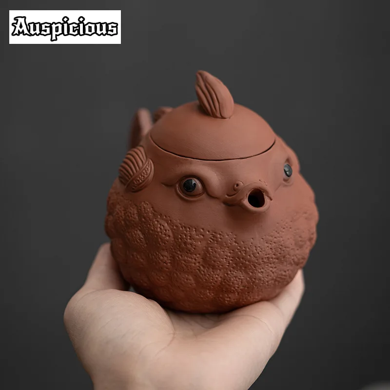 250ml Tradition Raw Ore Mud Filter Teapot Master Handmade Puffer Fish Yixing Purple Clay Tea Pot Tea Accessories Zisha Tea Set