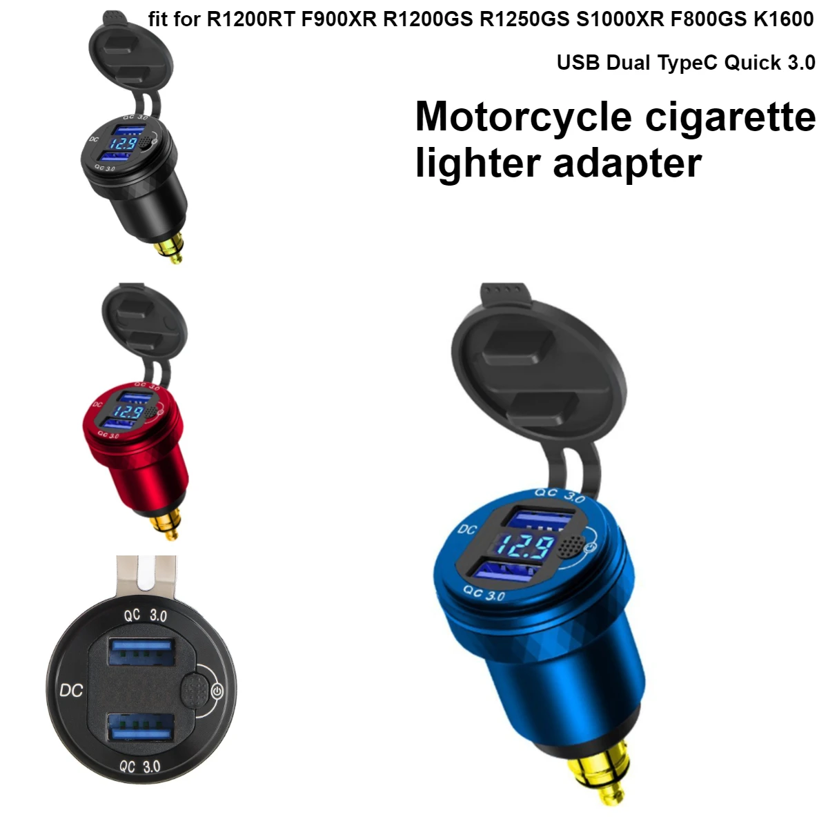 USB Dual TypeC Quick 3.0 Motorcycle cigarette lighter adapter fit for BMW R1200RT F900XR R1200GS R1250GS S1000XR F800GS K1600