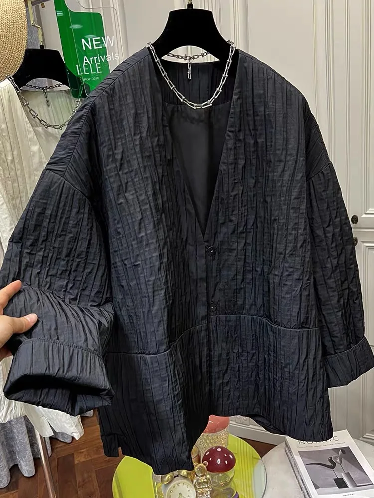 

Свободный костюм V-Ne, женский костюм больших размеров, простая текстурированная верхняя одежда большого размера, повседневное длинное зимнее пальто све