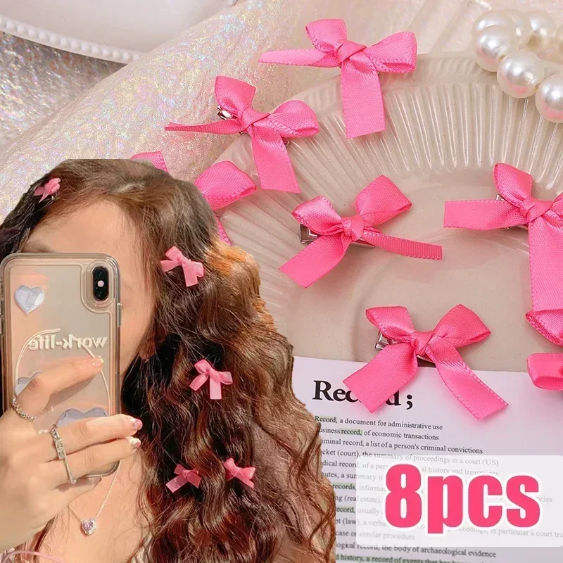 Pink Bowknot Hairpins for Girls Women Y2k Ballet Ornaments Bangs Side Barrettes Headwears Fashion Sweet Hair Accessories