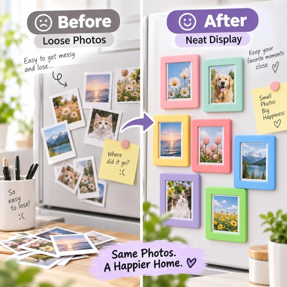 10PCS Kawaii Magnetic Photo Frame Set for Home Display