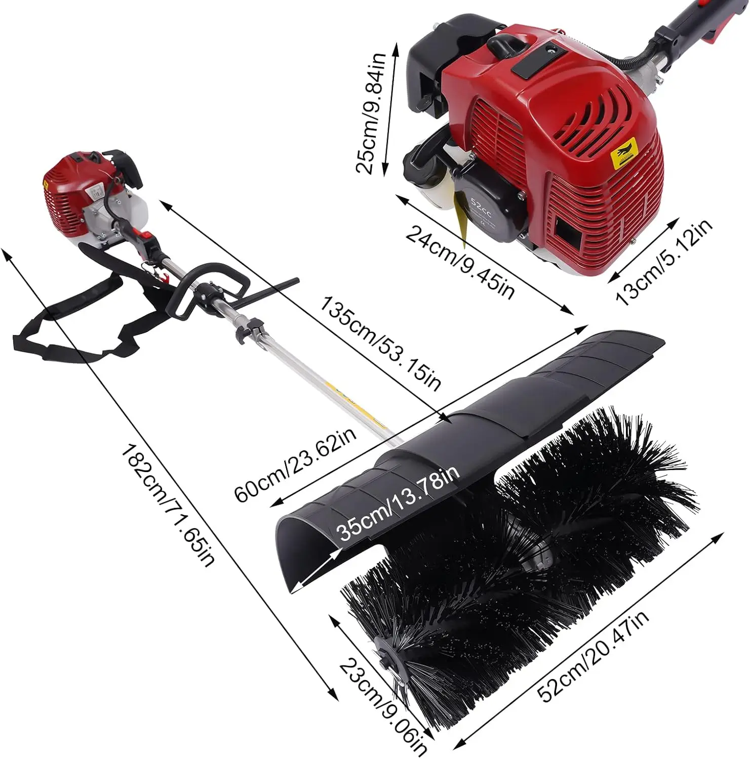 52Cc Powered Sweeper Broom，Walk-Behind Outdoor Hand Push Sweeper And Snow Sweeper，21.26