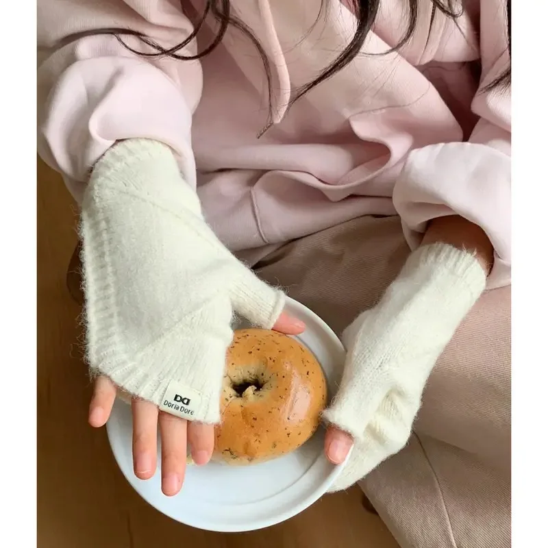 

Перчатки с полупальцами, осенние и зимние новые однотонные универсальные утолщенные теплые перчатки с сенсорным экраном на палец росы