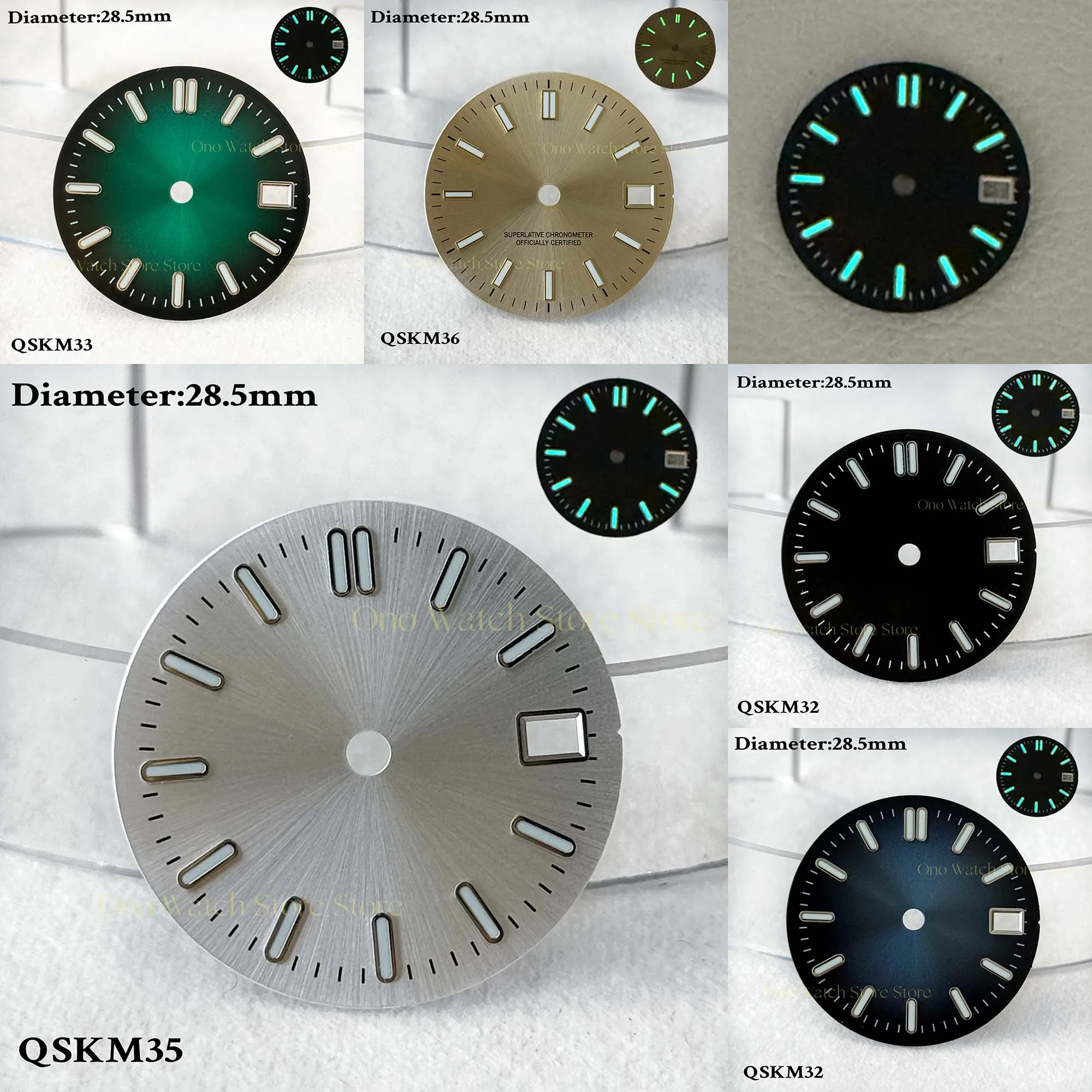 

28.5mm sun pattern blue-green night light unmarked N H35 custom dial watch module watch accessories