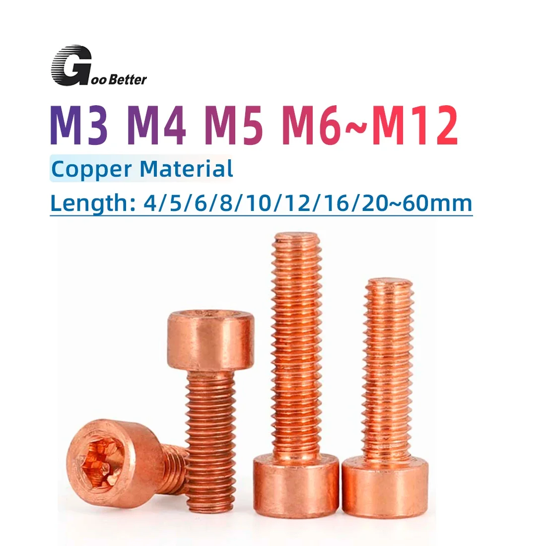 M3 M4 M5 M6 M8 Red Copper T2 Copper Cap Head Hexagon Socket Cylinder Head Cup Screw Machine Screws