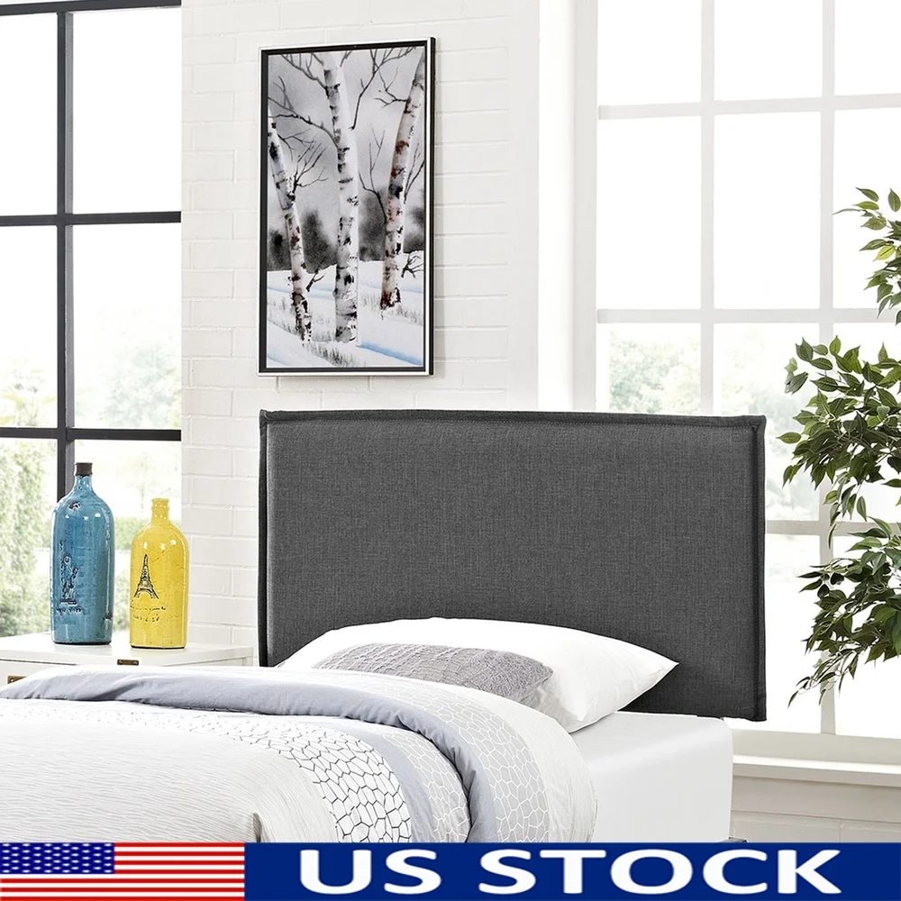 

Upholstered Twin Headboard Adjustable Height Solid Wood Frame Foam Padding Elegant French Seam Design Compatible with Bed Frames