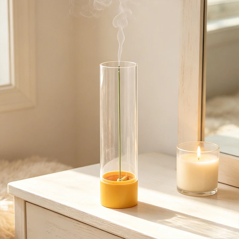 Glass Incense Holder Anti-Ash Flying Incense Burner with Removable Ash Catcher for Home Decor Yoga Meditation