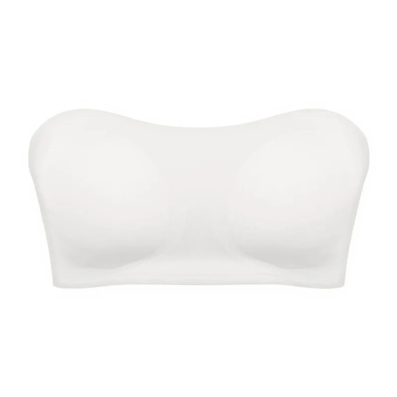 Women Strapless Padded Seamless Side Button Cross Bandage Bra Comfortable Smooth Underwear Back Wrap Bra