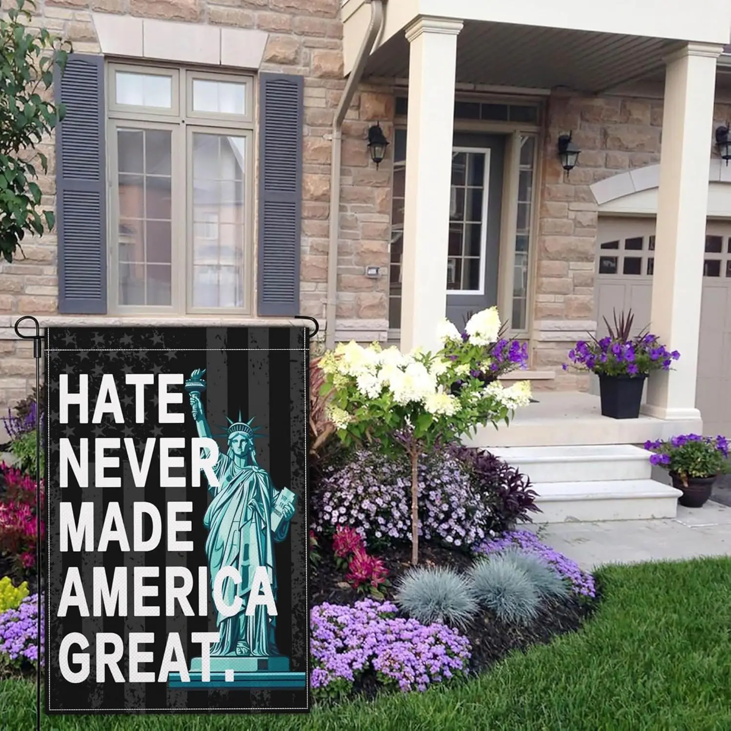 Hate Wont Make US Great Garden Flag Kindness Peace Equality Diversity Hate Has No Home Here Yard Signs Garden Flags for Outs zzo