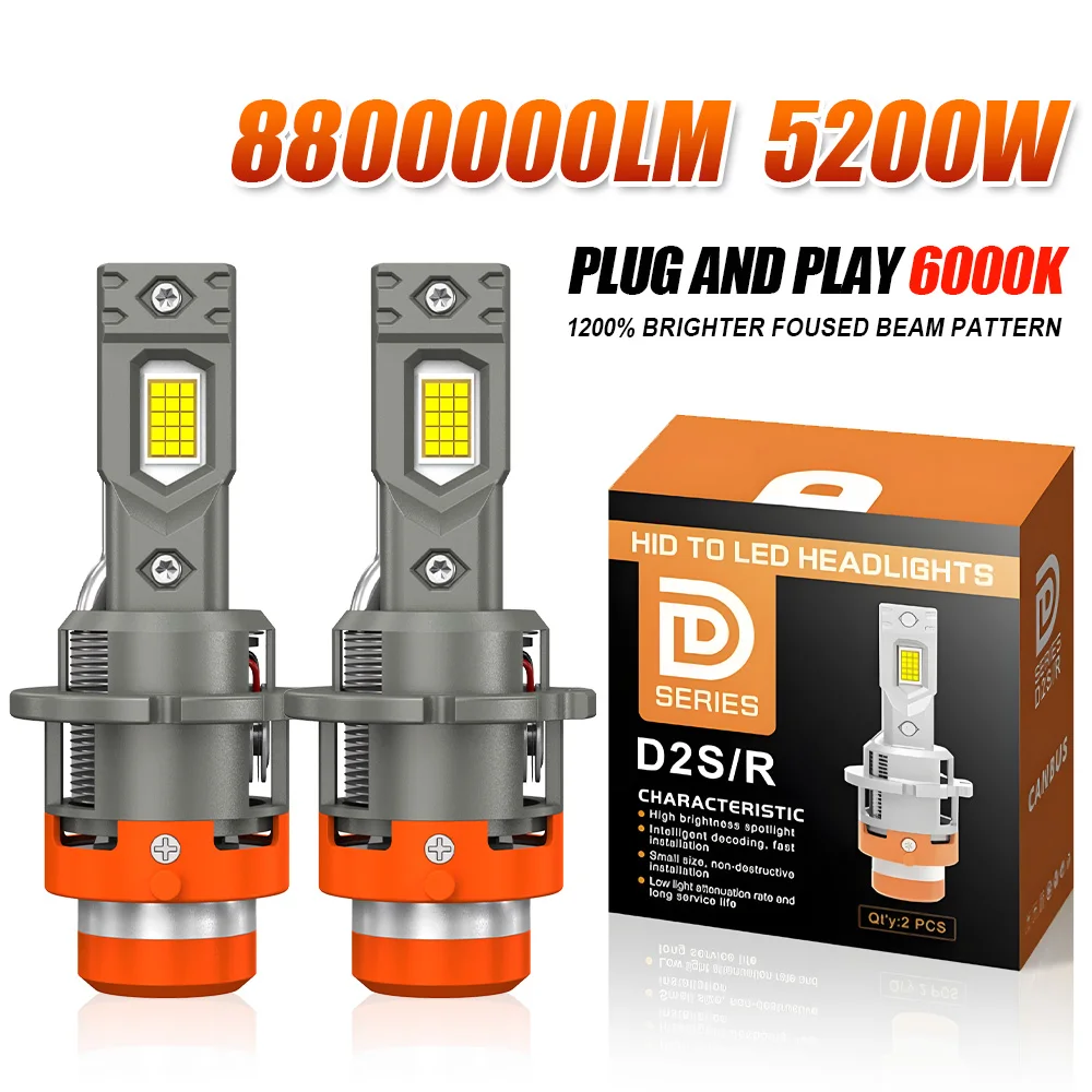 

D2S D4S LED Headlights Canbus 1:1 HID D1S D3S D1R D2R D3R D4R Auto Lamp 8800000LM 5200W Plug&Play Turbo LED Bulb For Car