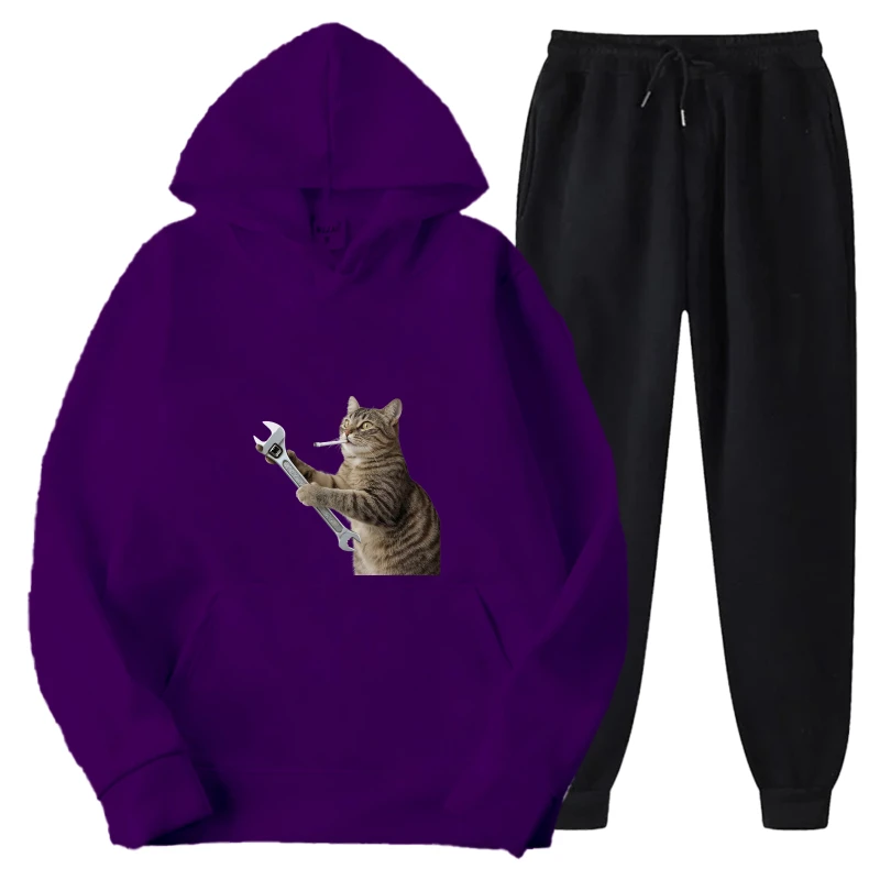 طقم هوديي سويت شيرت نسائي بقلنسوة أرجواني مع طباعة فتاة ملابس كاجوال لملابس يومية وحظات مريحة #4