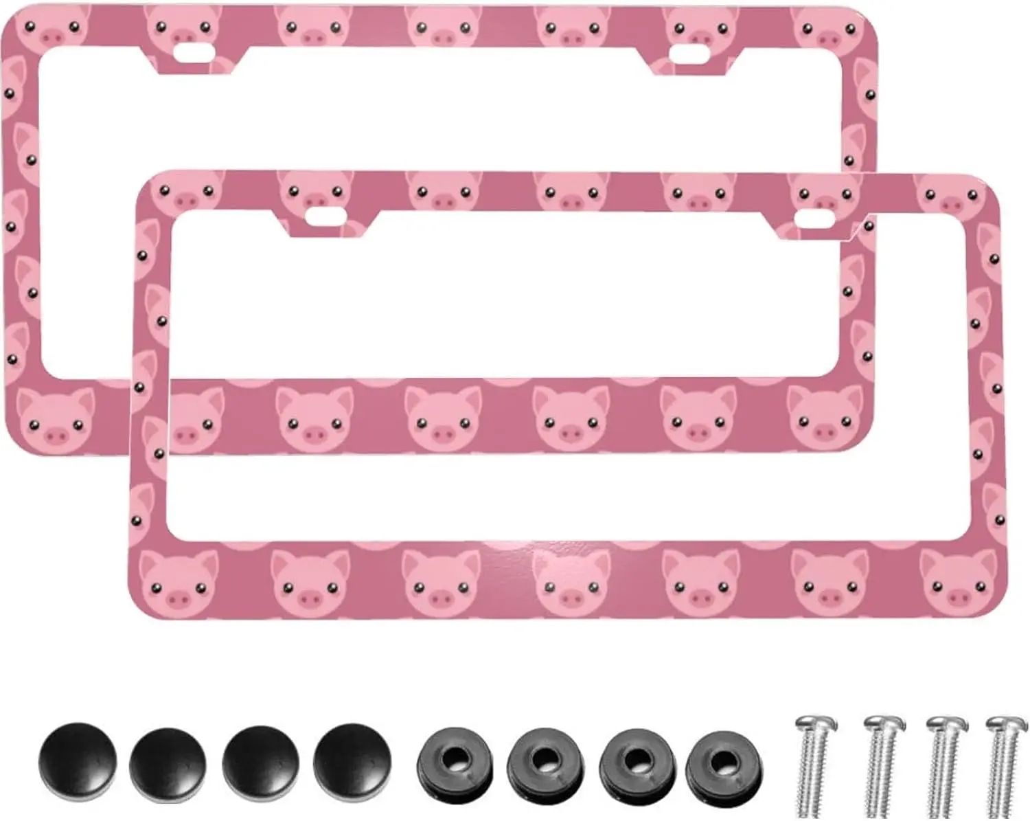 

License Plate Frame Cute Cartoon Pink Pig Metal 2 Pieces License Plate Cover Front Plates Frames Car Accessories Tag Frame