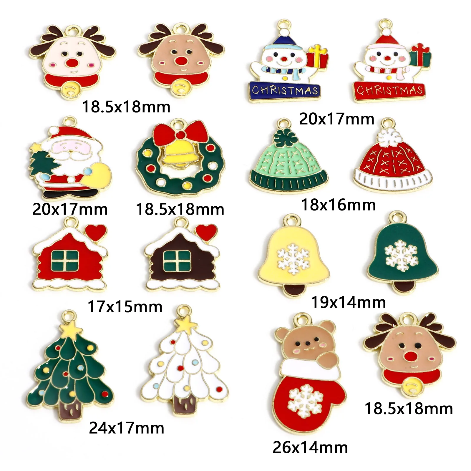 10pcs New Cute Cartoon Christmas Charms Multicolor Enamel Santa Claus Elk Tree Pendants DIY Necklace Earrings Chirstmas Jewelry