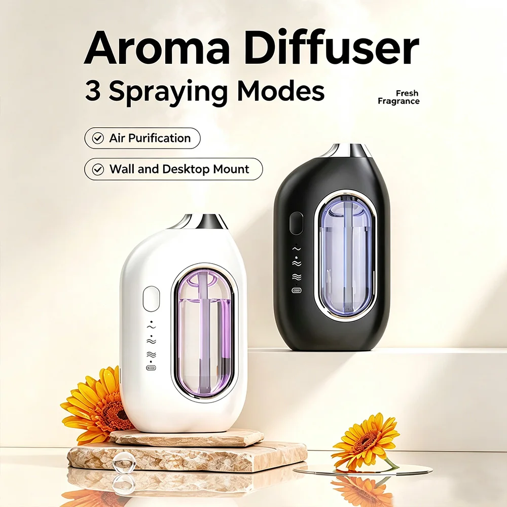Rechargeable Automatic Aromatherapy Diffuser, 3-Speed Timed Mist,10 dB Ultra-Quiet Wall-Mounted and Desktop Diffuser with Trank